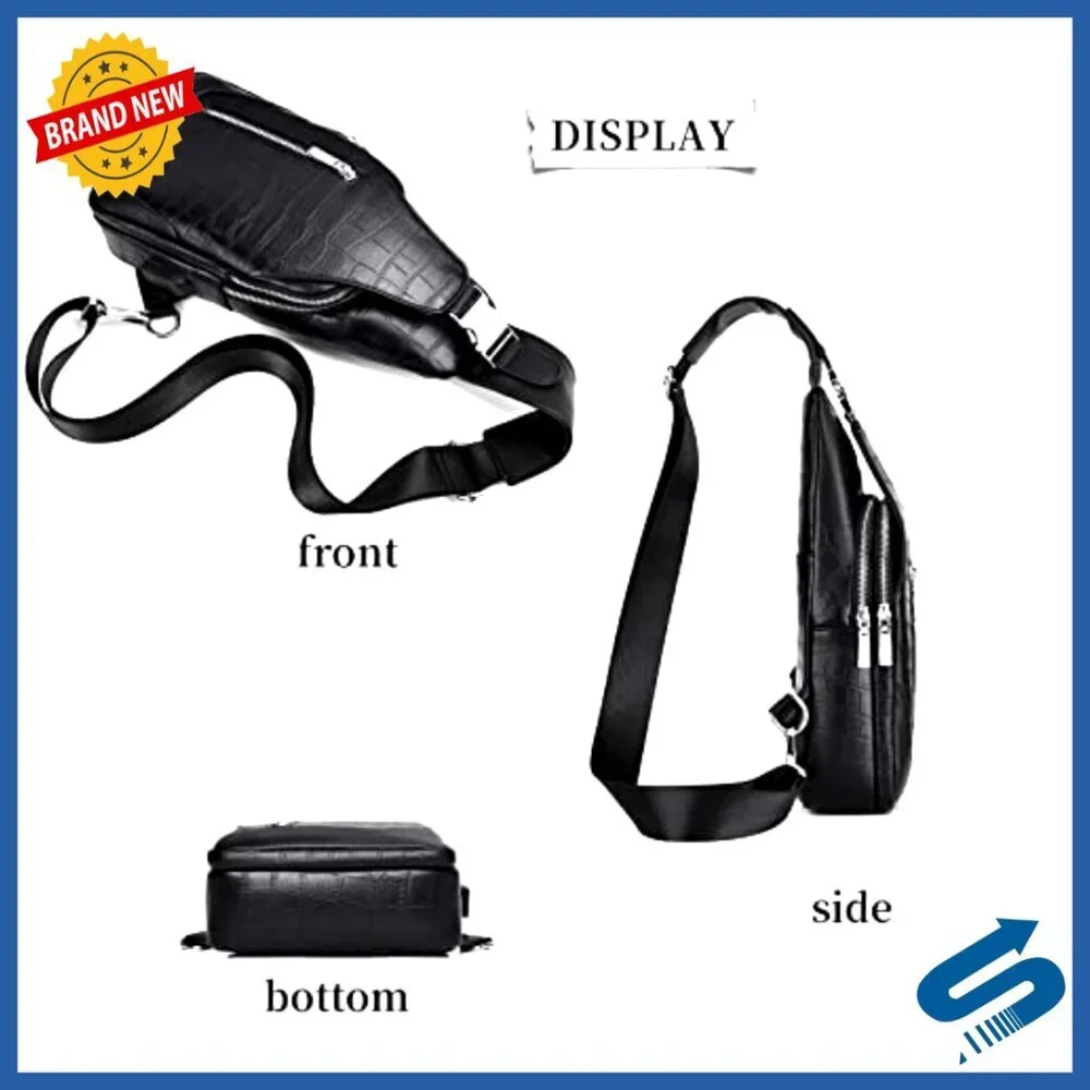 Men's Water Resistant PU Leather Sling Backpack Crossbody Travel Bag